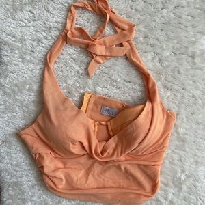 OH POLLY UNDERCOVER Halter Neck Mesh Crop Top in Orange